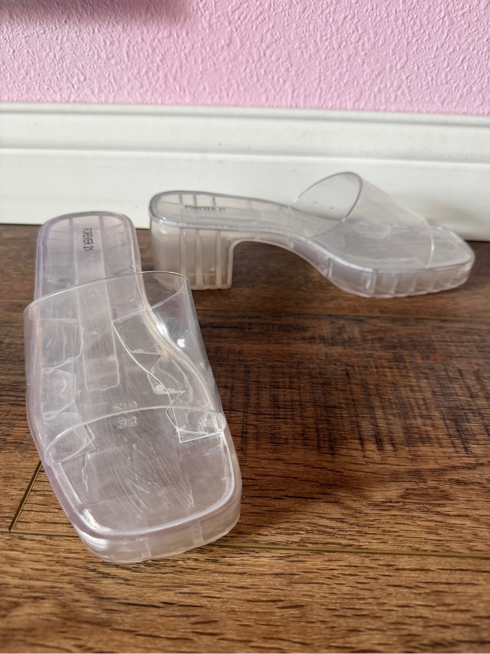Forever 21 Clear Jelly Slide Platform Chunky Heel Mules Sandals 7.5 Plastic
